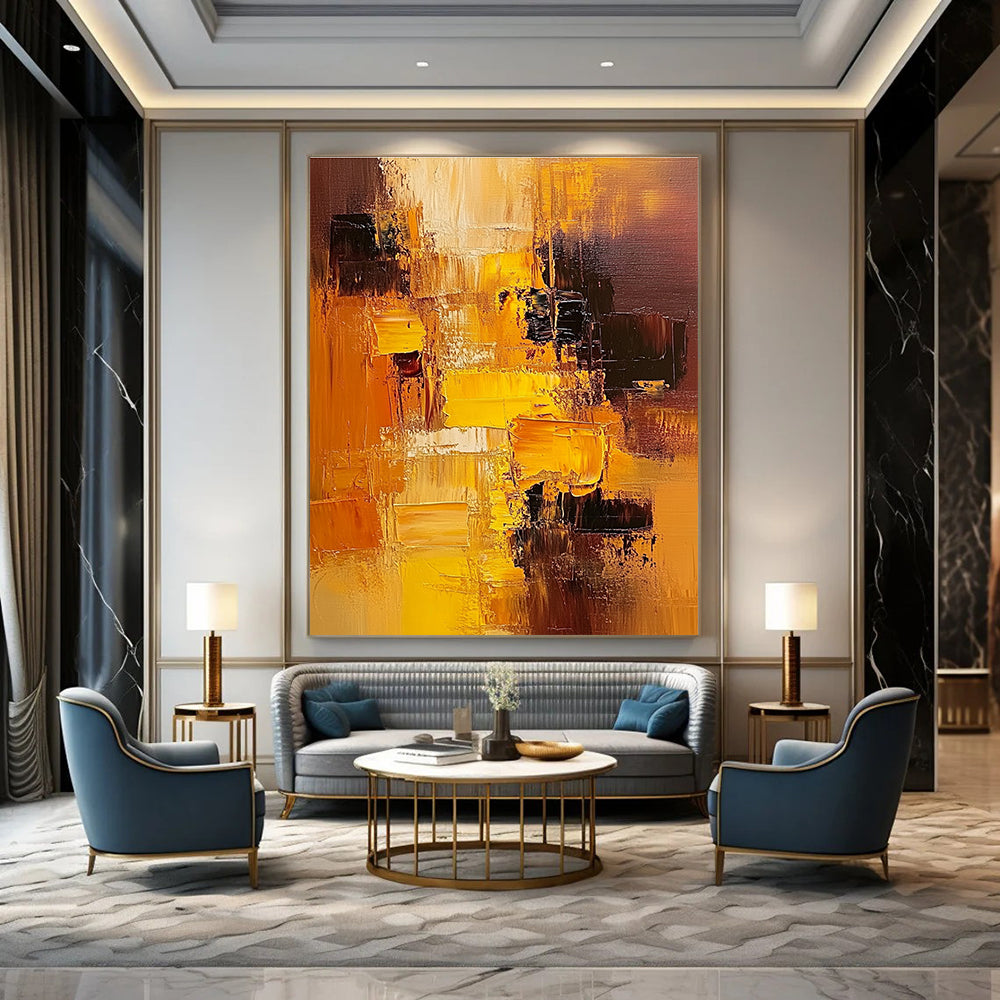 Warm Color Blocks Abstract Painting for Cozy Living Spaces GAB1080