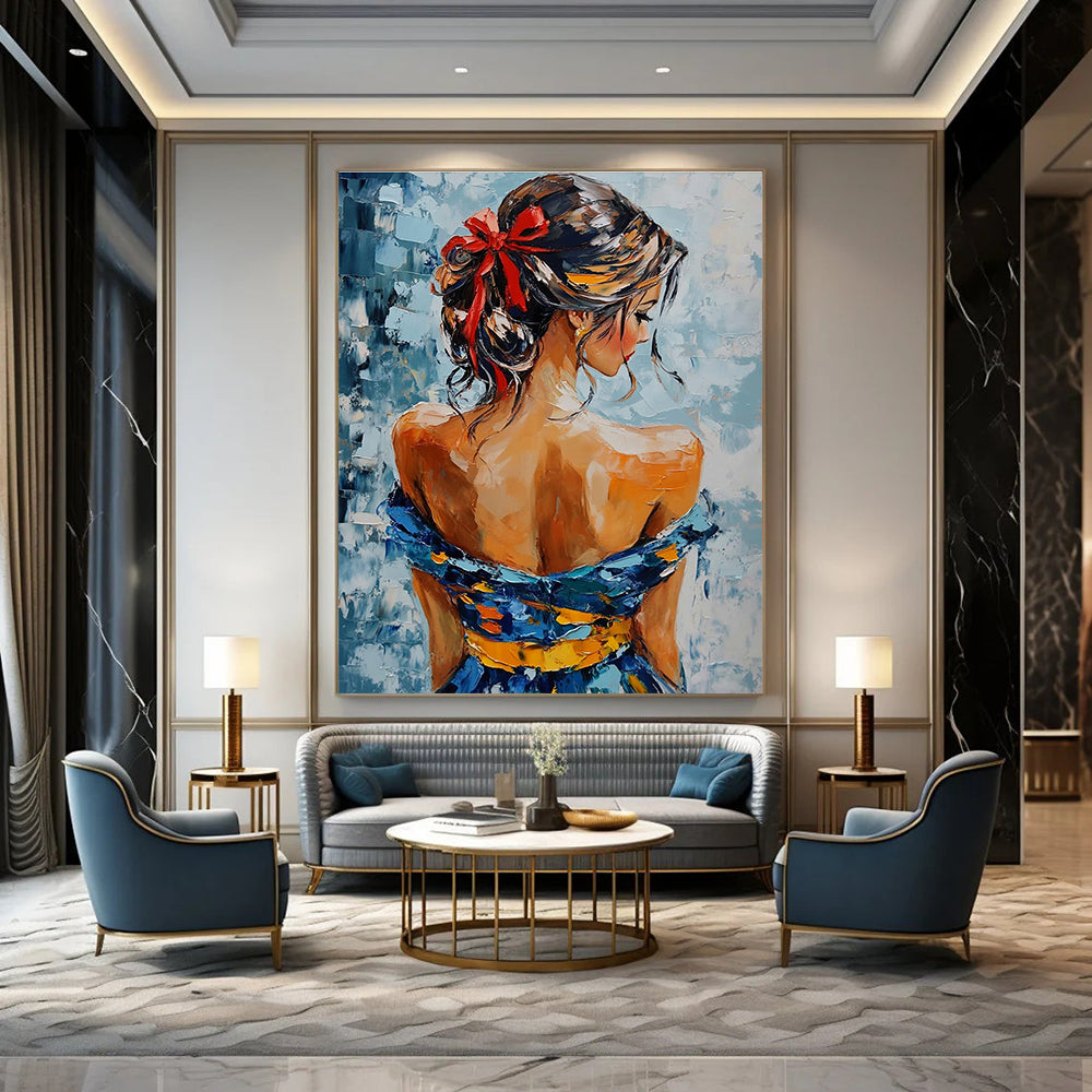 Woman with Red Bow Abstract Painting for Elegant Boutique Dressing Rooms GAB1295