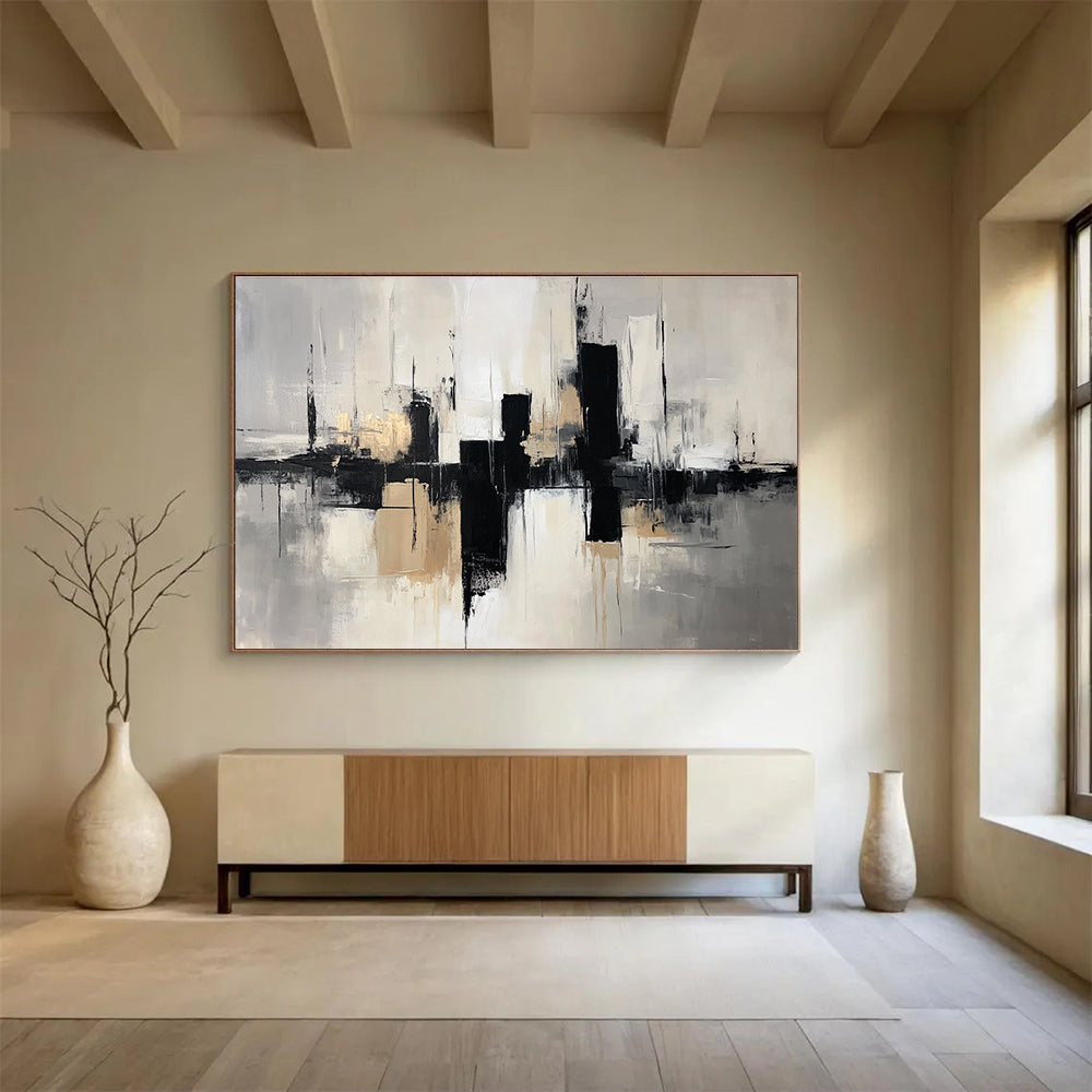 Abstract Cityscape: Urban Silhouettes with Metallic Accents Abstract Painting ABS178