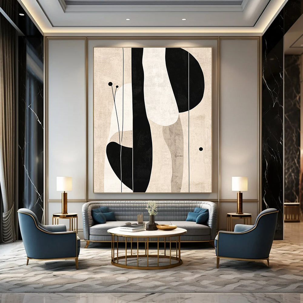 Black and White Abstract Shapes Abstract Painting for Monochrome Office Spaces GAB1372
