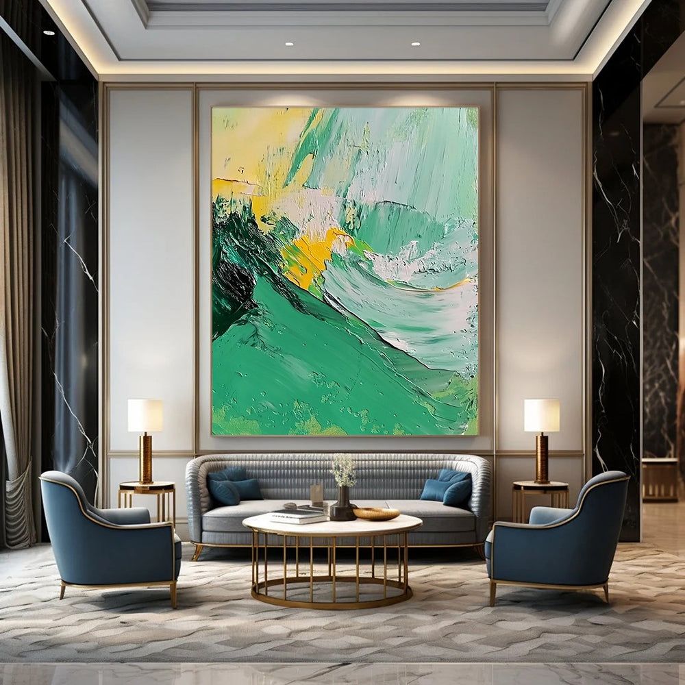 Green Yellow Wave Abstract Painting for Eco - Friendly Studios GAB0766