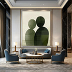 Green Silhouette Couple Abstract Painting of Subtle Togetherness GAB0211