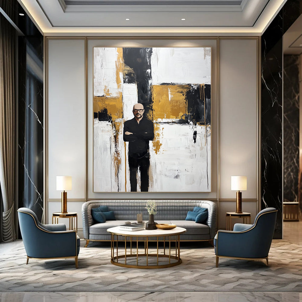 Figure in Black Against Abstract Background - Modern Figurative Abstract Art GAB0457