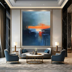 Blue and Orange Abstract - Dynamic Seascape Abstract Painting GAB0603