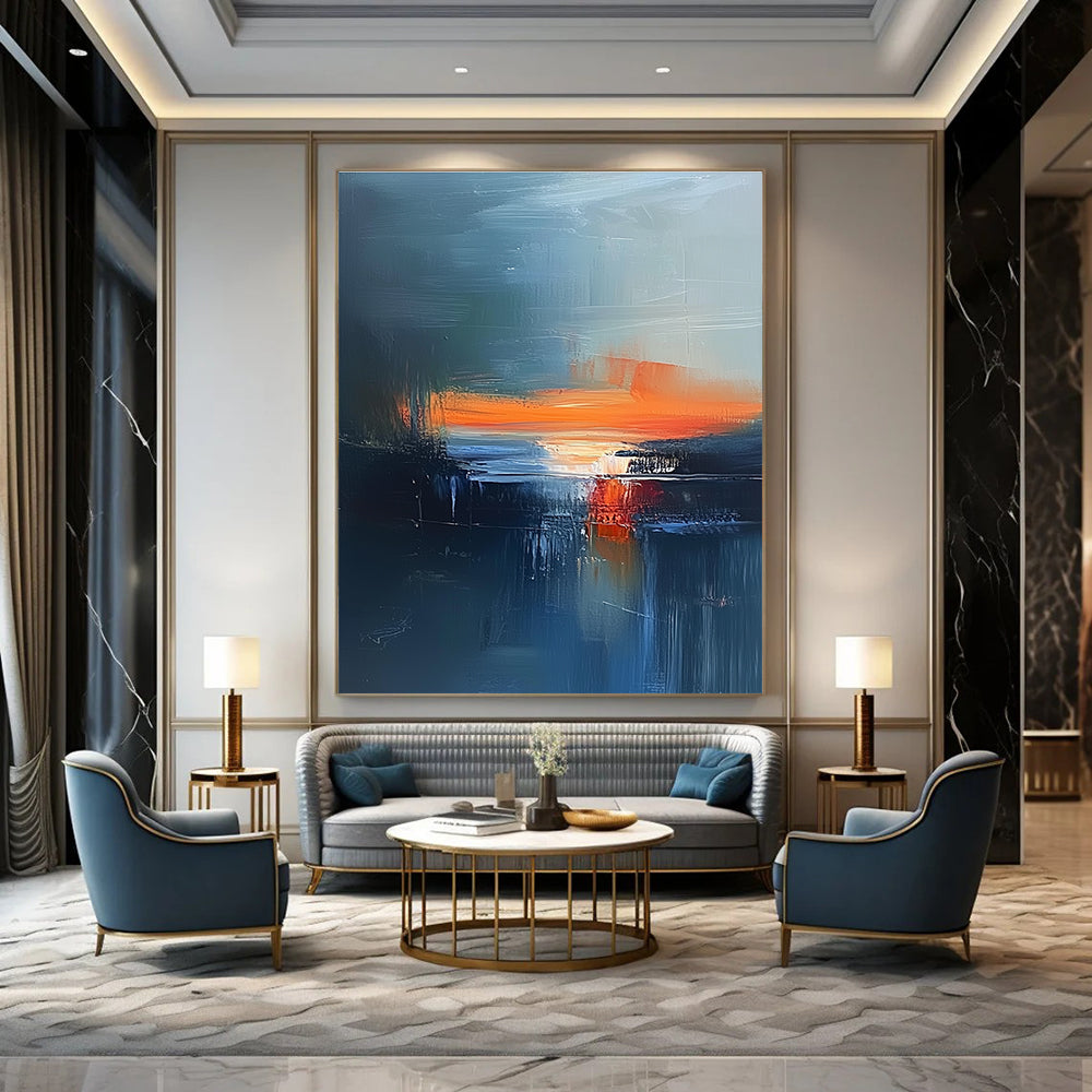 Blue and Orange Abstract - Dynamic Seascape Abstract Painting GAB0603