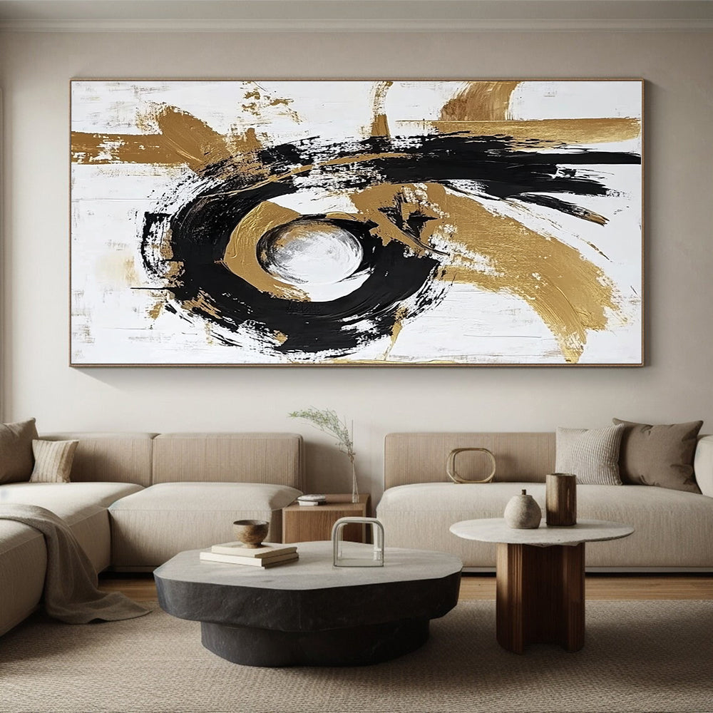 Black Gold Silver Abstract Painting with Metallic Swirls WINK655