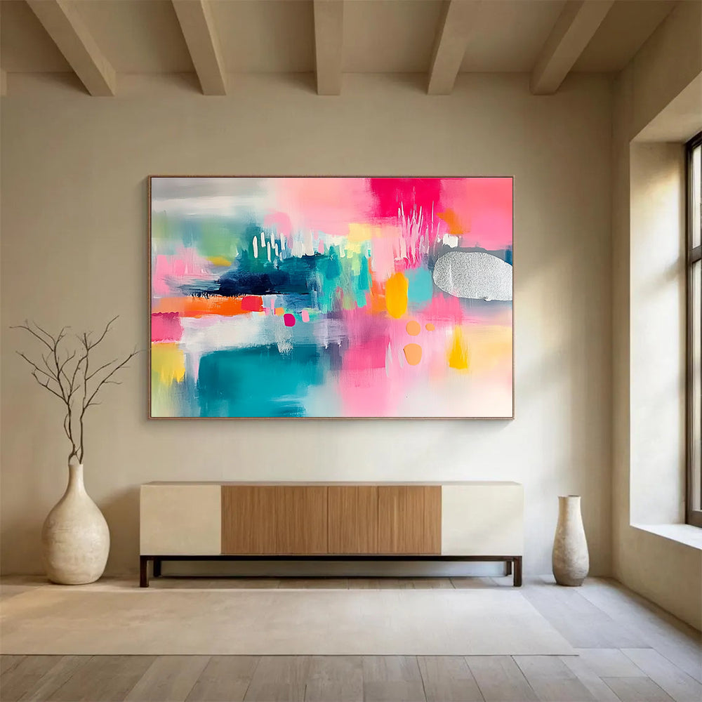 Colorful Abstract Composition with Silver Accent Abstract Painting ABS374