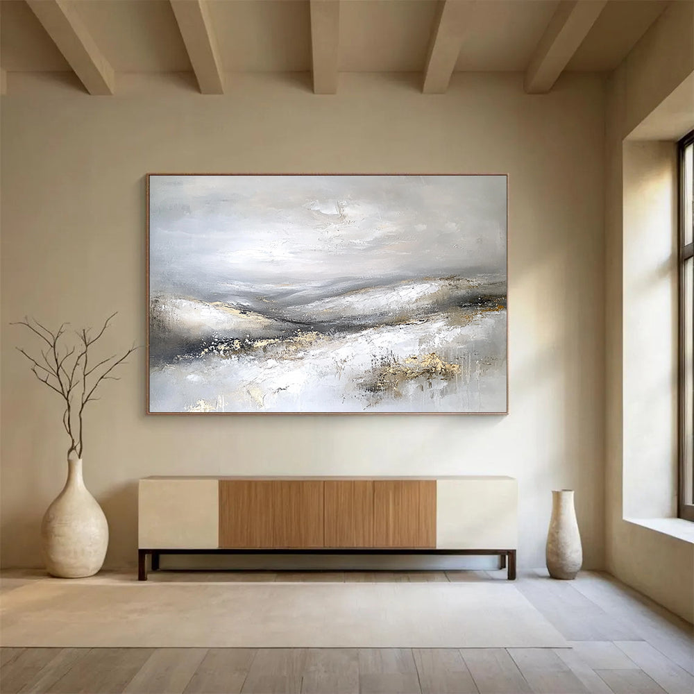 Textured Gray Landscape Abstract Painting with Subtle Gold Accents ABS243