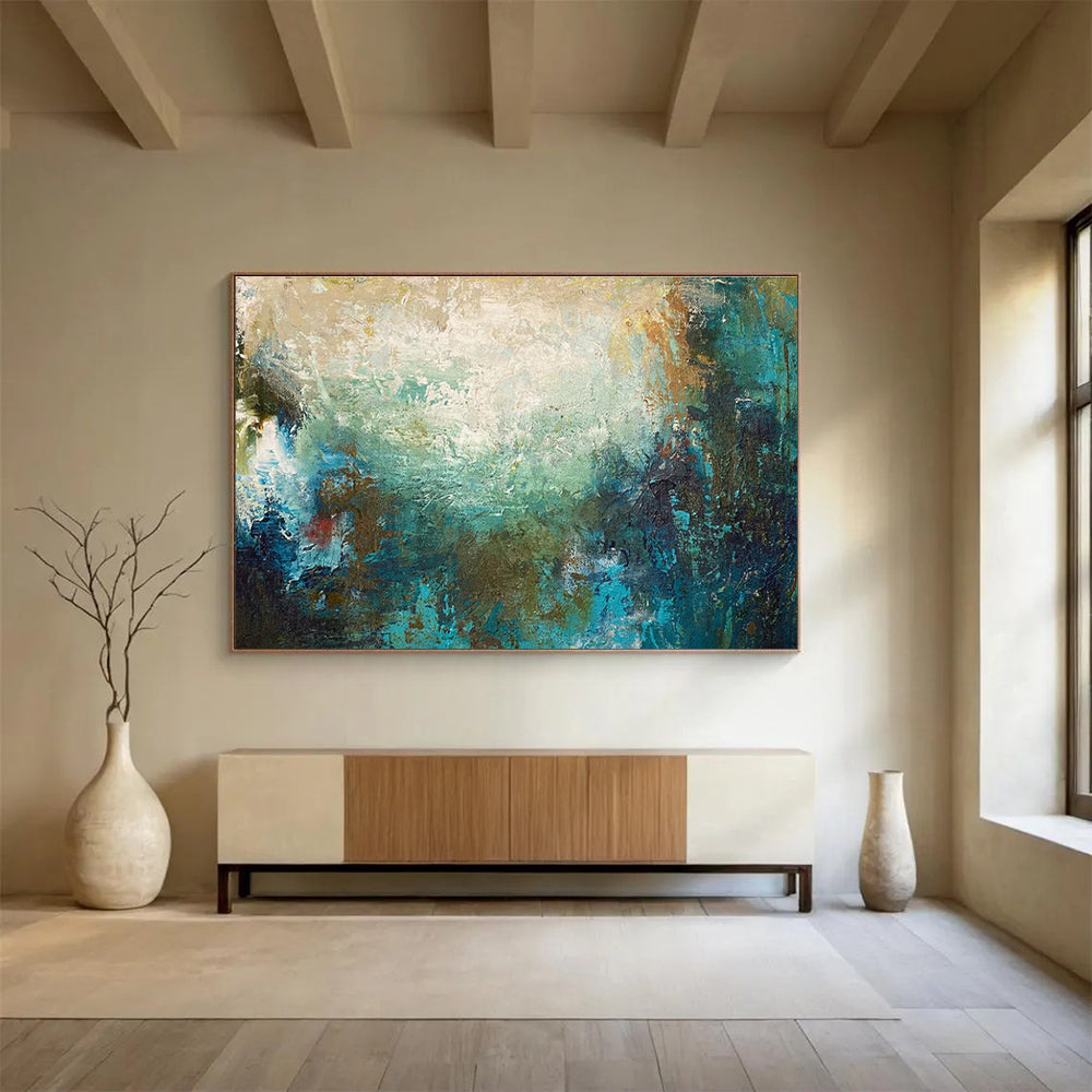 Teal Abstract Blend Painting for Modern Beachfront Hotels YHT369