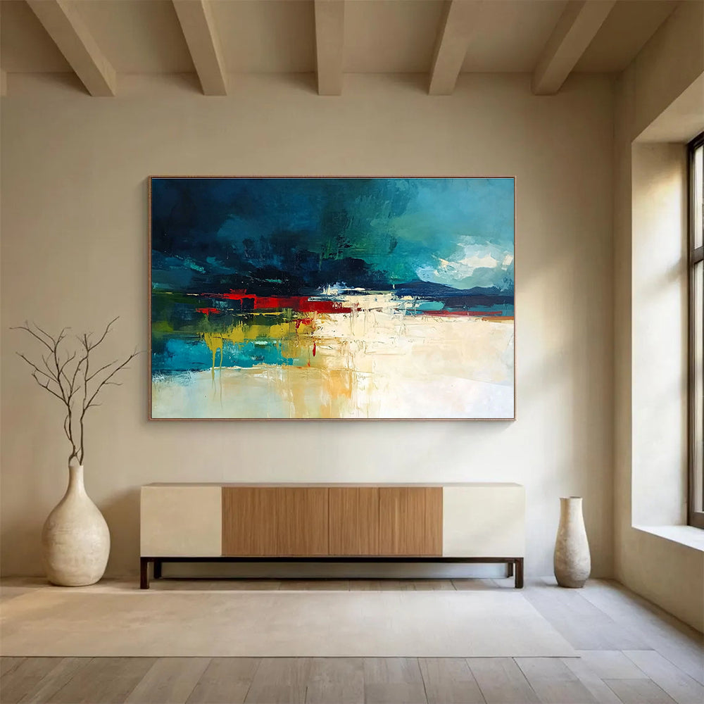 Vibrant Abstract Landscape Painting with Bold Color Blocks and Dripping Paint ABS247