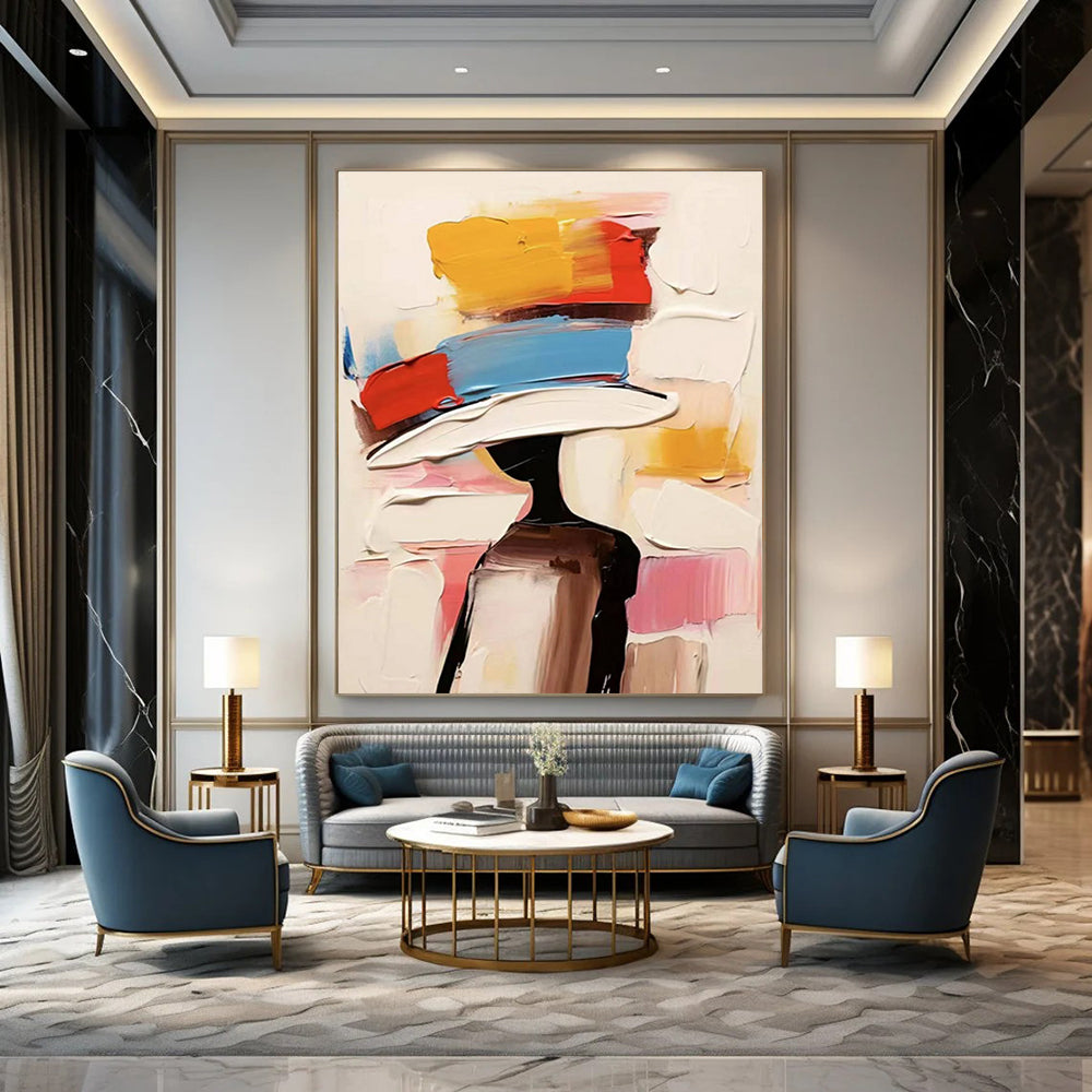 Colorful Hat - Wearing Figure Abstract Painting for Fashion - Inspired Interiors HENG324