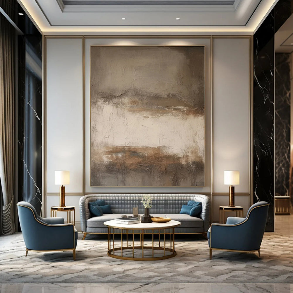 Earth - Toned Minimalist Abstract Painting for Serene Home Offices HENG441