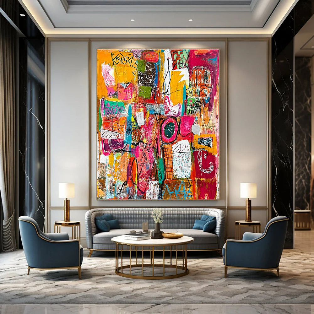 Colorful Mixed - Media Abstract Painting for Bohemian - Style Retail Stores GAB1239