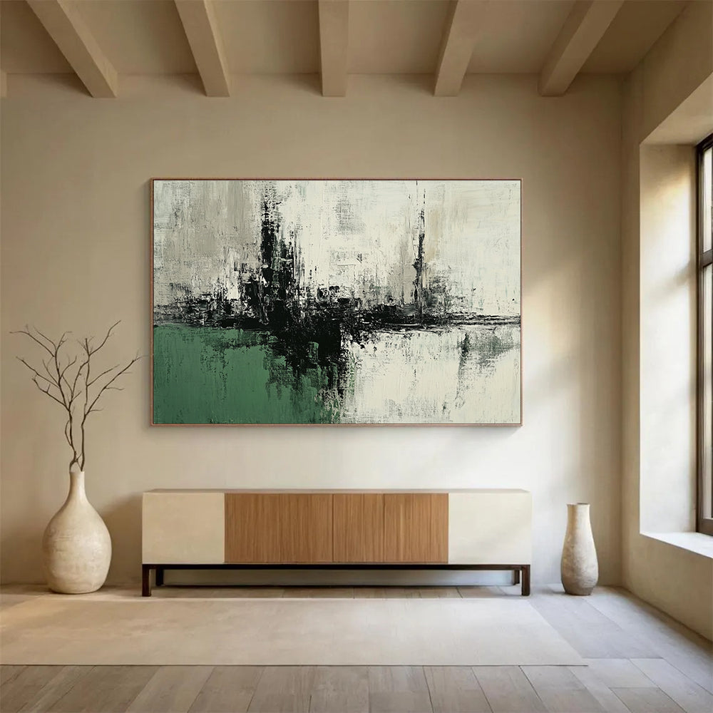 Black and White Abstract Landscape with Textured Horizons Abstract Painting ABS377