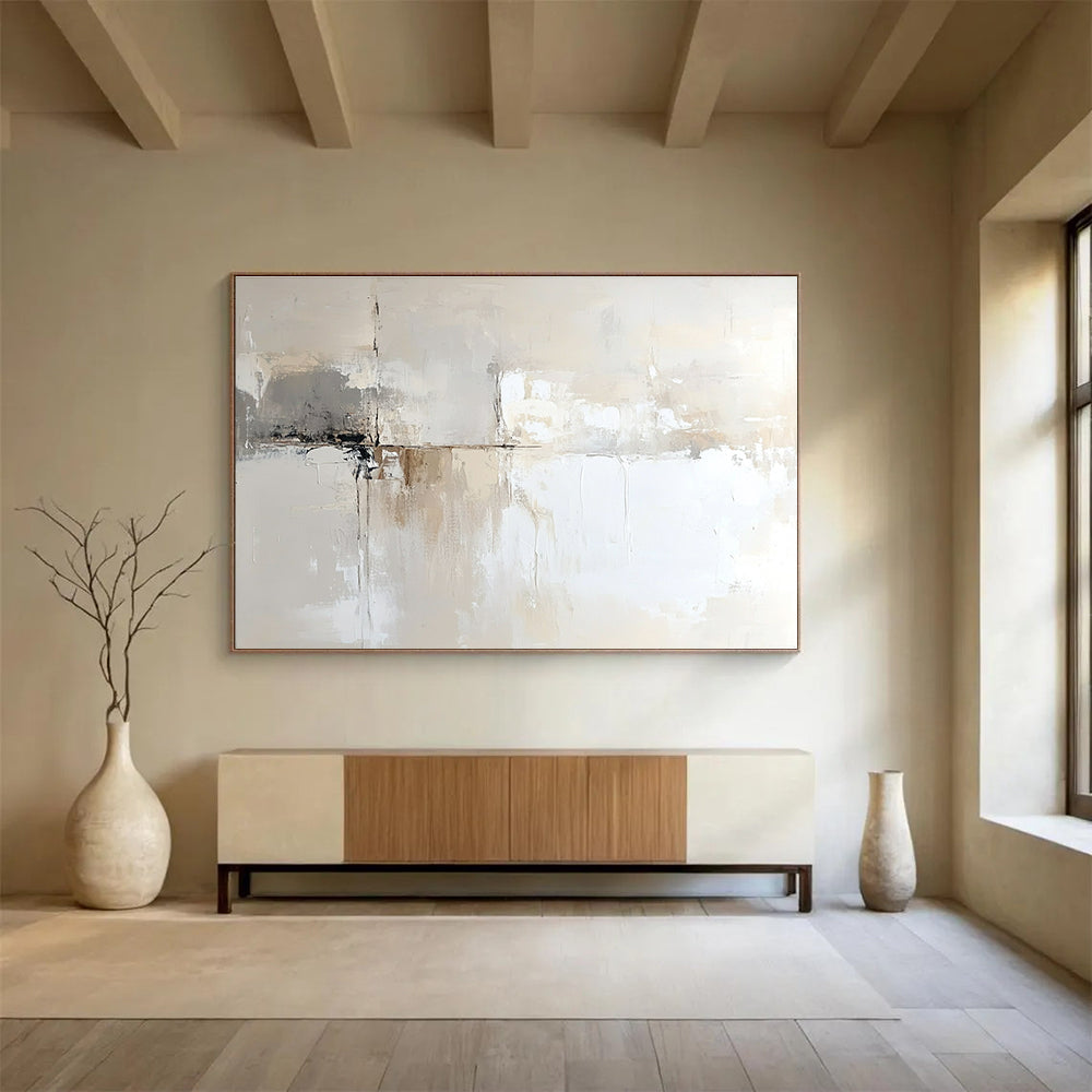 Beige and Gray Abstract Painting with Subtle, Textured Minimalism ABS450