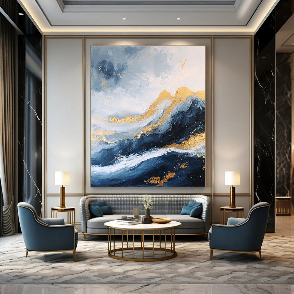 Blue and Gold Mountain Abstract - Luxurious Landscape Abstract Art GAB0458