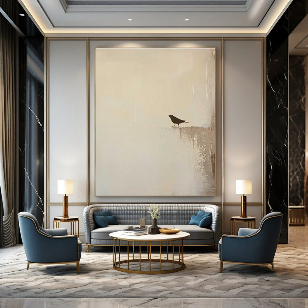 Solitary Bird Silhouette Abstract Painting for Minimalist Bedrooms HENG483