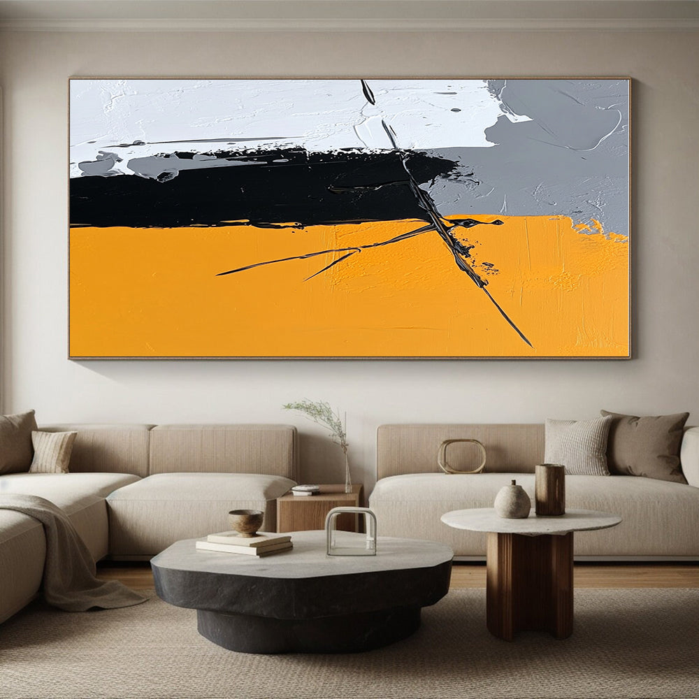 Gray Black and Orange Abstract Painting with Dynamic Lines WINK831