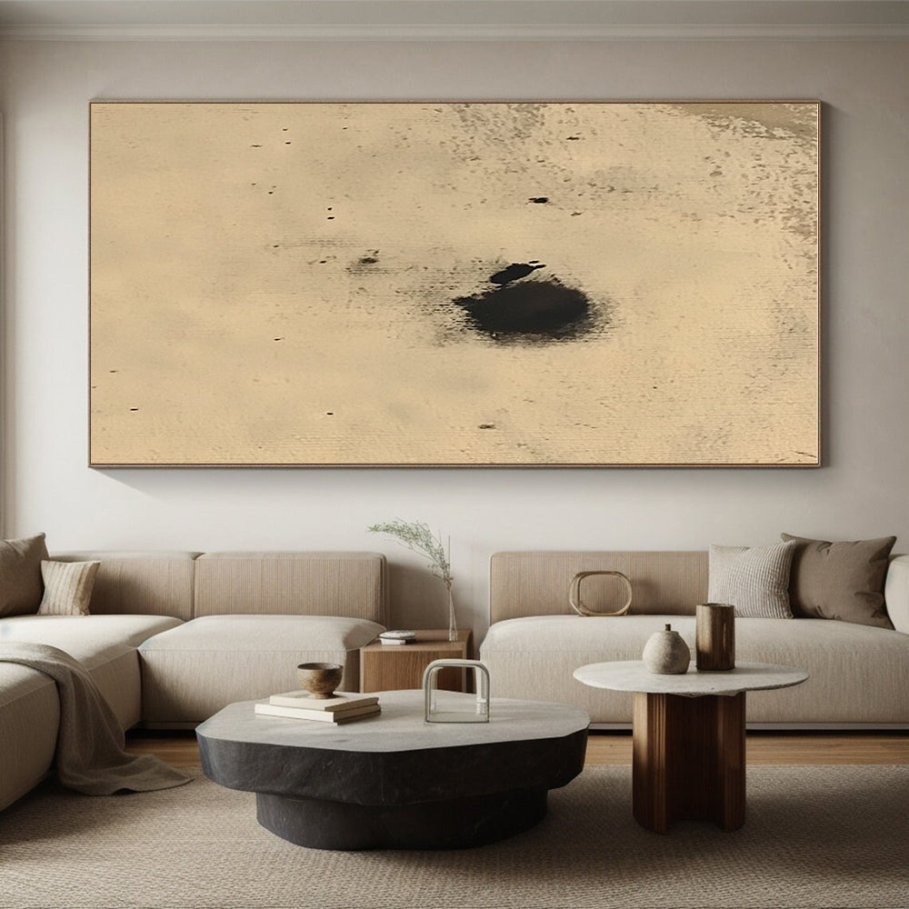 Small Black Spots on Beige Abstract Painting with Subtle Intrigue WINK018