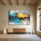 Blue - Gold Abstract Fusion Painting with Dynamic Textures ABS419