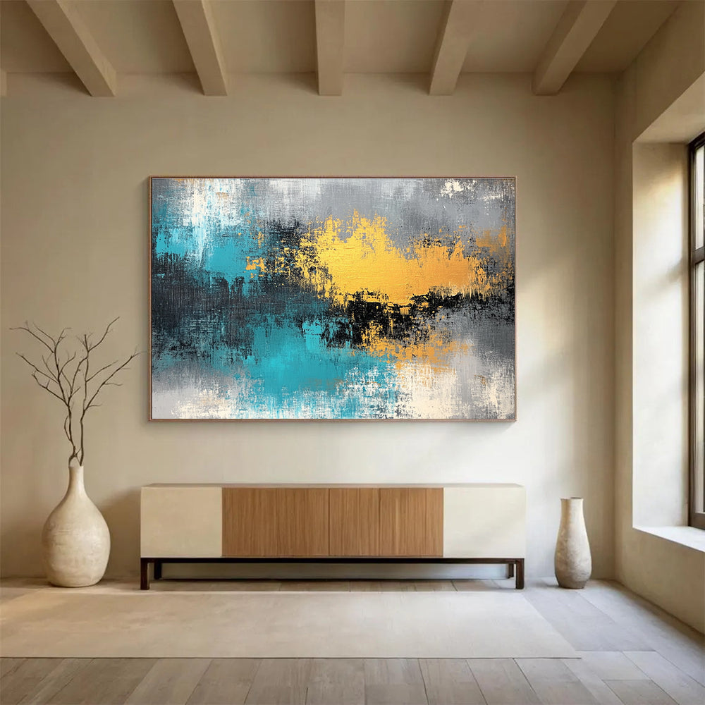 Blue - Gold Abstract Fusion Painting with Dynamic Textures ABS419