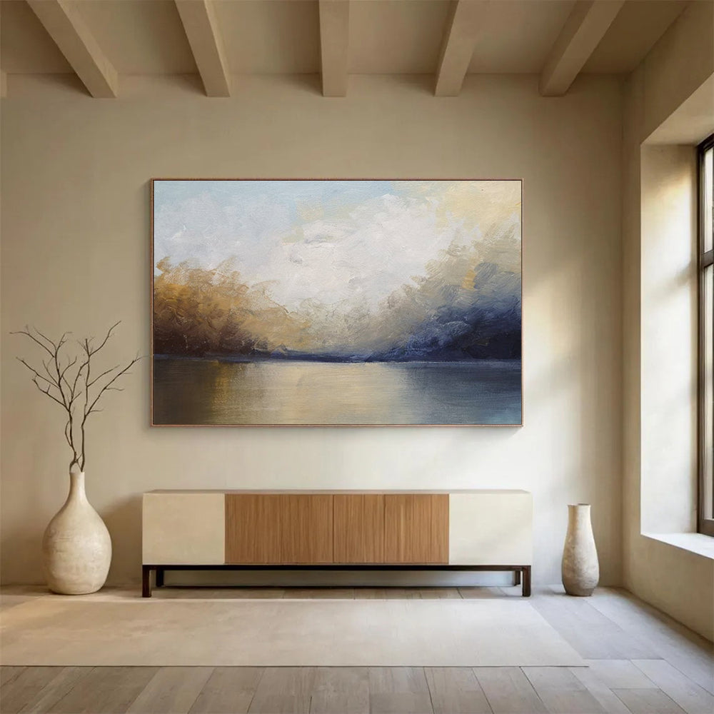 Lake and Sky Abstract Landscape Painting for Tranquil Spaces YHT040