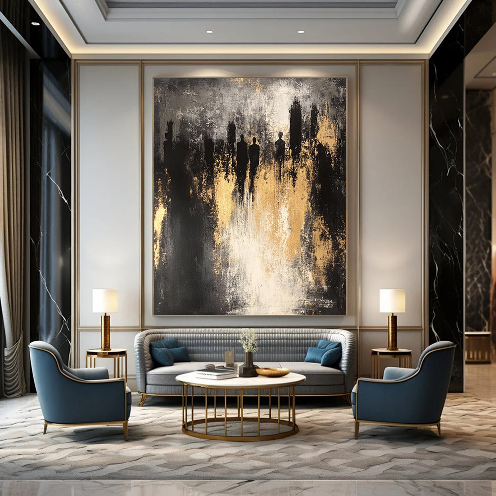 Silhouettes in Gold and Gray Abstract Painting for Modern Art Galleries GAB0836