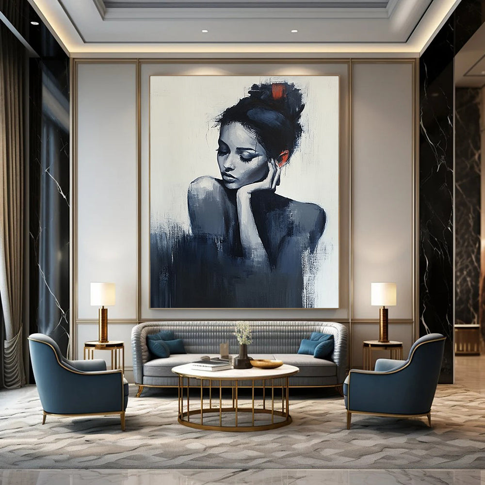 Contemplative Woman Moody Abstract Painting for Intimate Spaces GAB1429