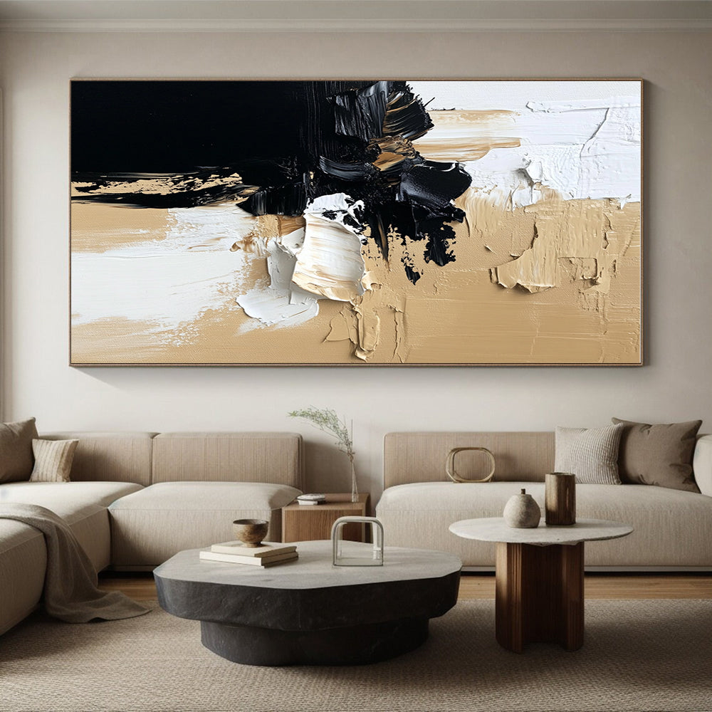 Textured Beige - Black Abstract Painting with Tactile Harmony WINK363