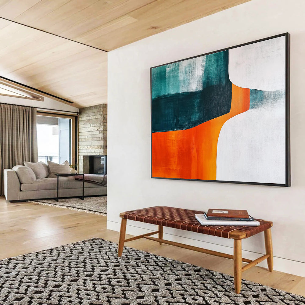 Teal and Orange Abstract Painting with Vivid Contrast ABS408