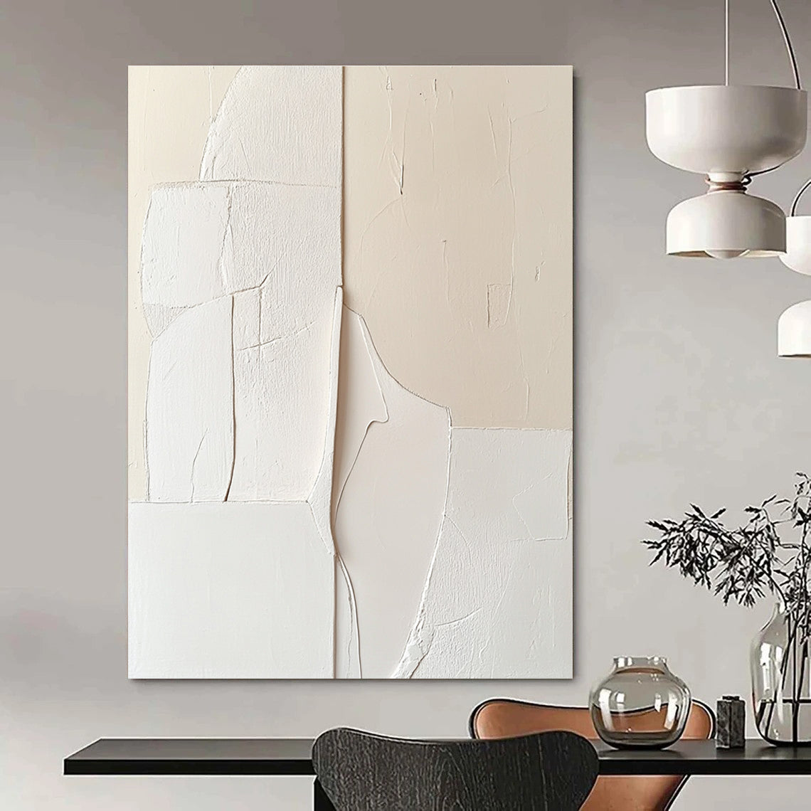 White Textured Shapes Contemporary Abstract Painting for Gallery Walls GAB1514