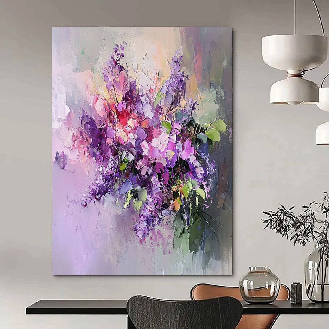 Colorful Flower Bouquet Abstract Painting with Textured Blooms GAB0045