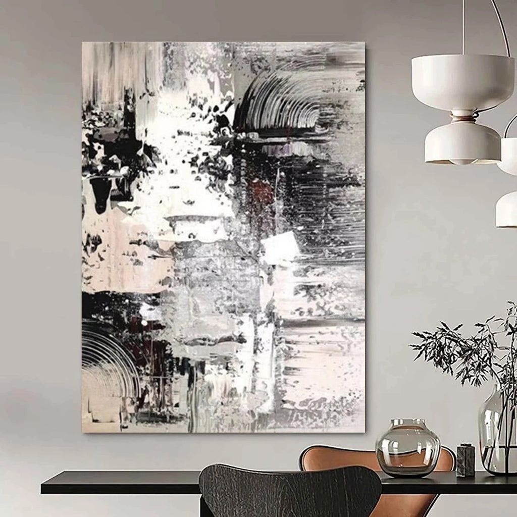 Monochrome Textured Abstract Painting for Serene Home Libraries HENG392