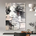 Monochrome Textured Abstract Painting for Serene Home Libraries HENG392