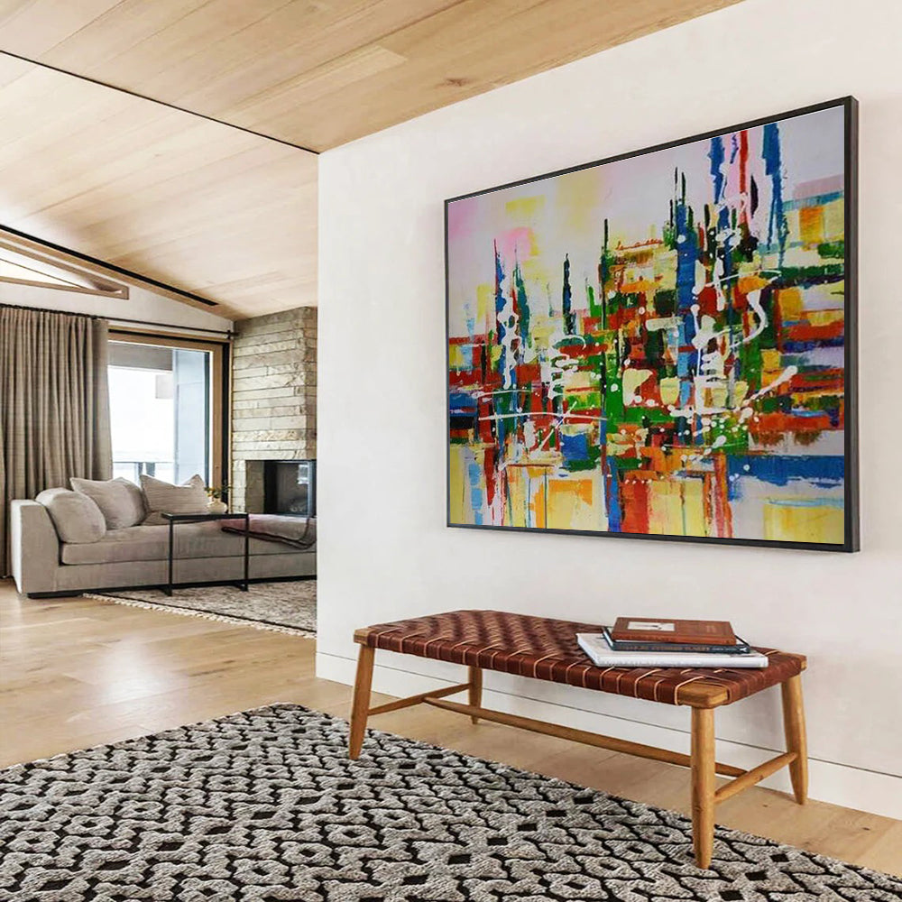 Colorful Cityscape Abstract Painting for Urban Loft Apartments YHT285
