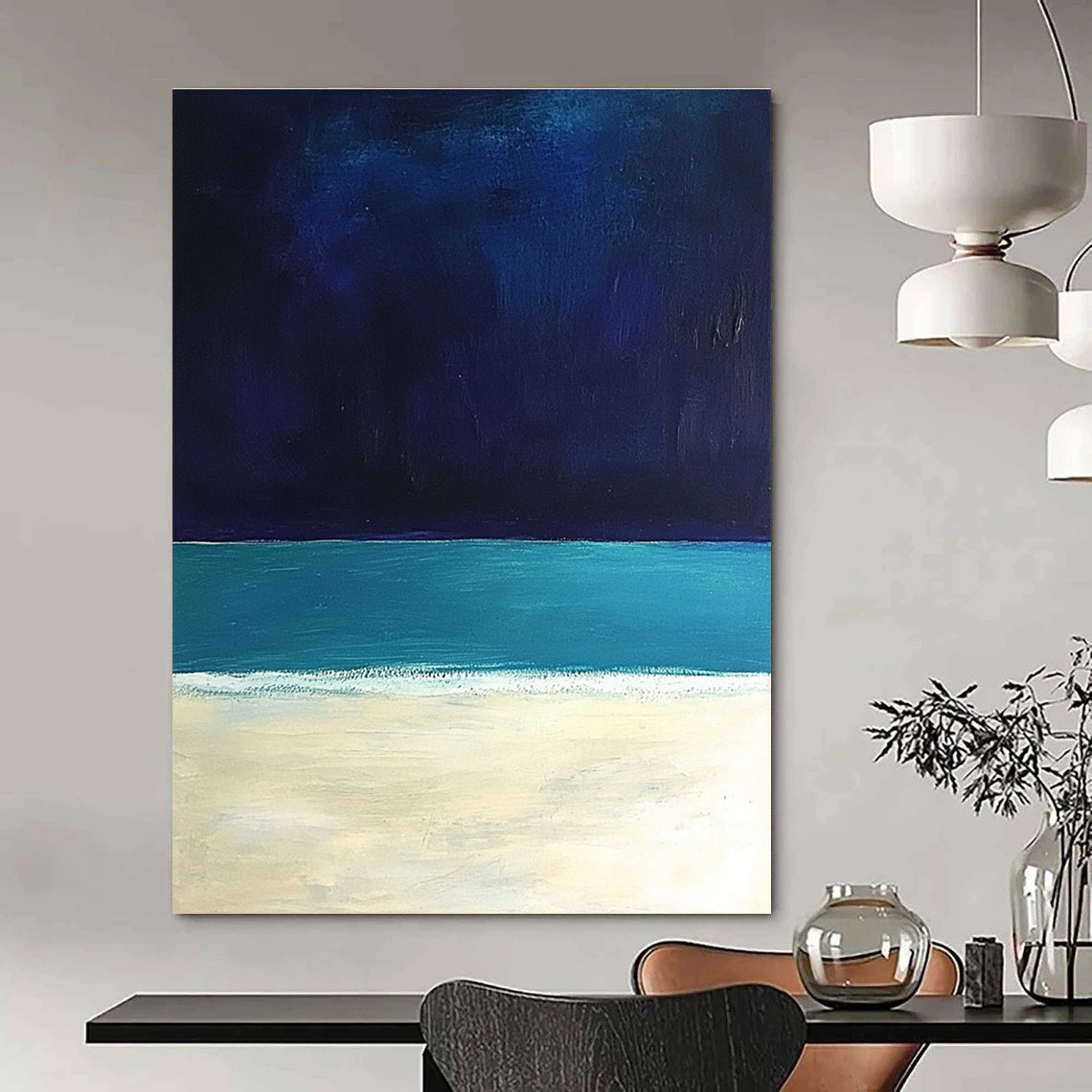 Dark Beach Scene Abstract Painting for Nautical - Themed Studies GAB1301