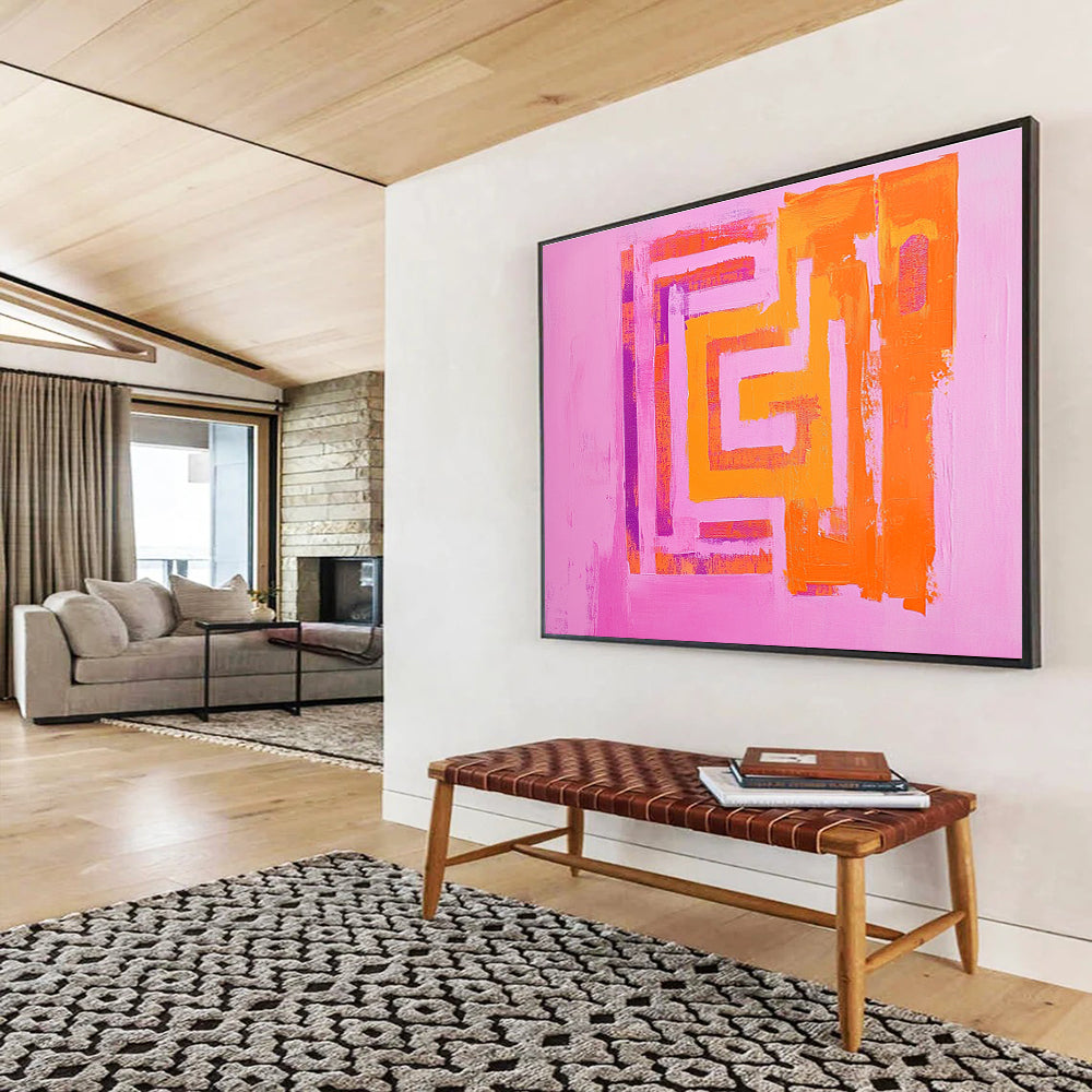 Bold Pink - Orange Geometric Maze Graphic Intrigue Painting ABS130