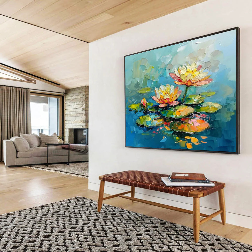 Water Lilies Colorful Abstract Painting for Tranquil Spaces YHT087