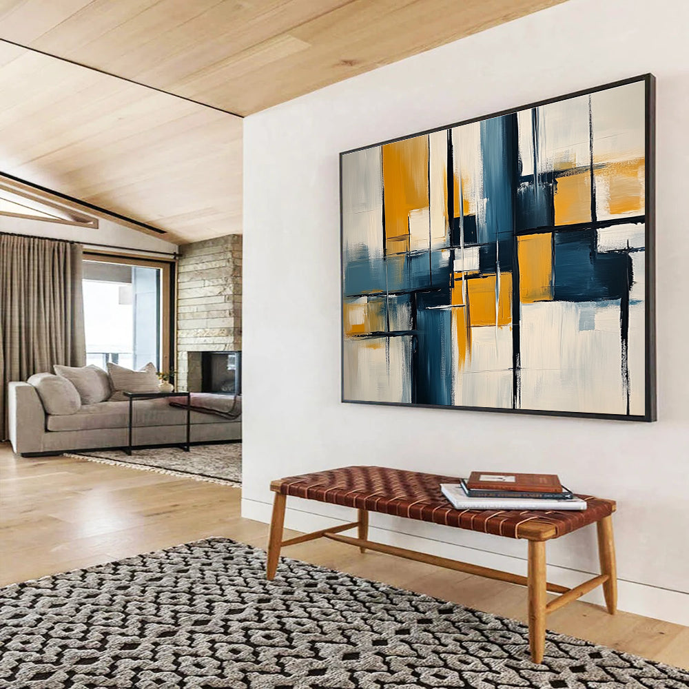Blue, Yellow, and Black Abstract Painting ABS588