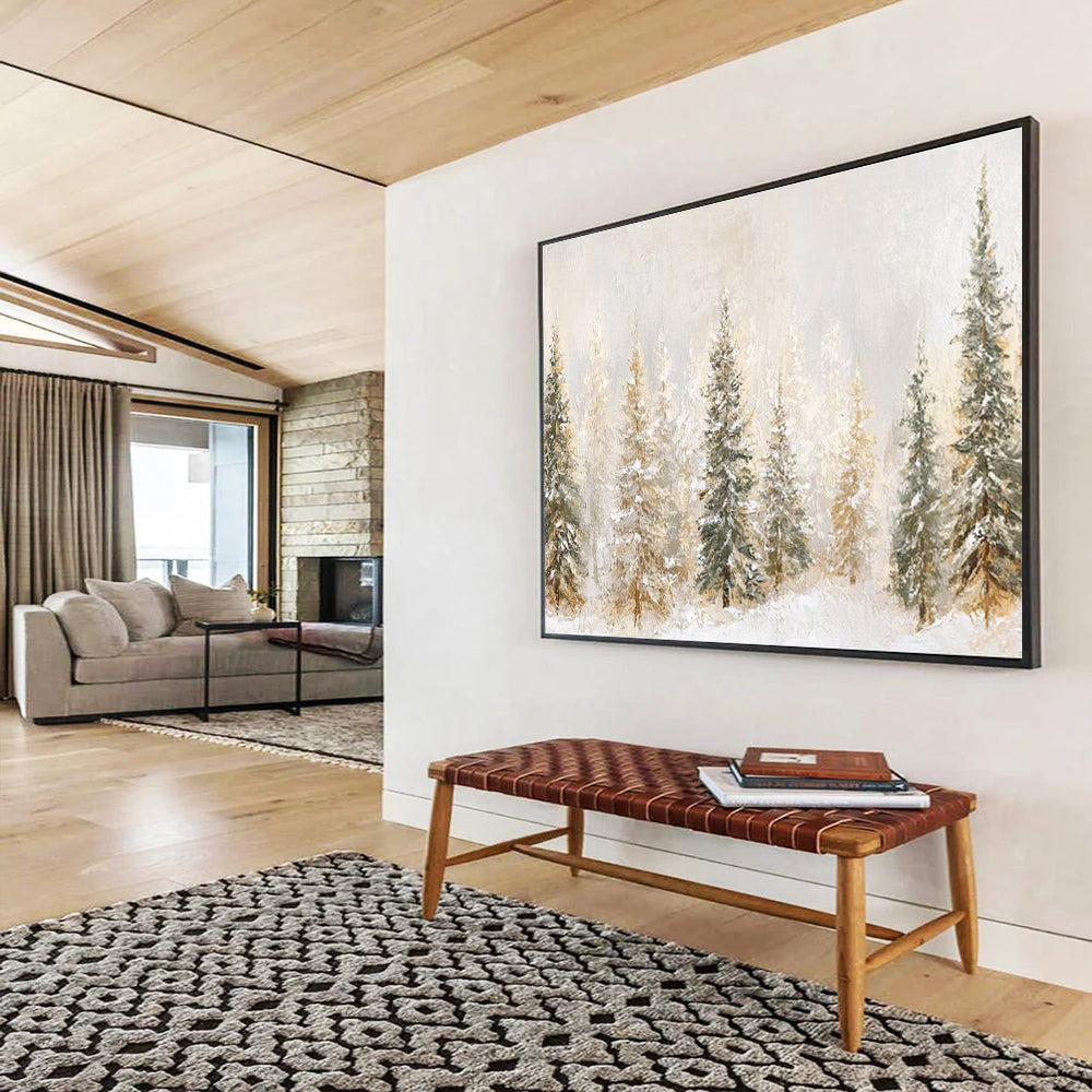Snowy Forest Abstract Painting for Winter - Themed Spas YHT421
