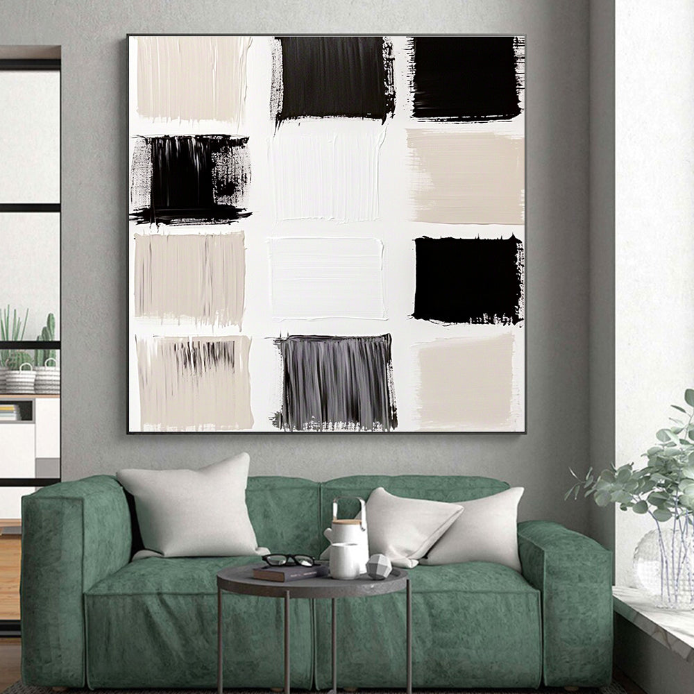 Beige and Black Blocks Abstract Painting with Subtle Contrast WINK112