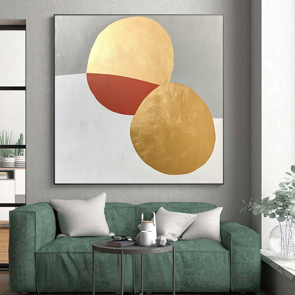 Geometric Gold and Red Abstract Painting with Regal Touch WINK306