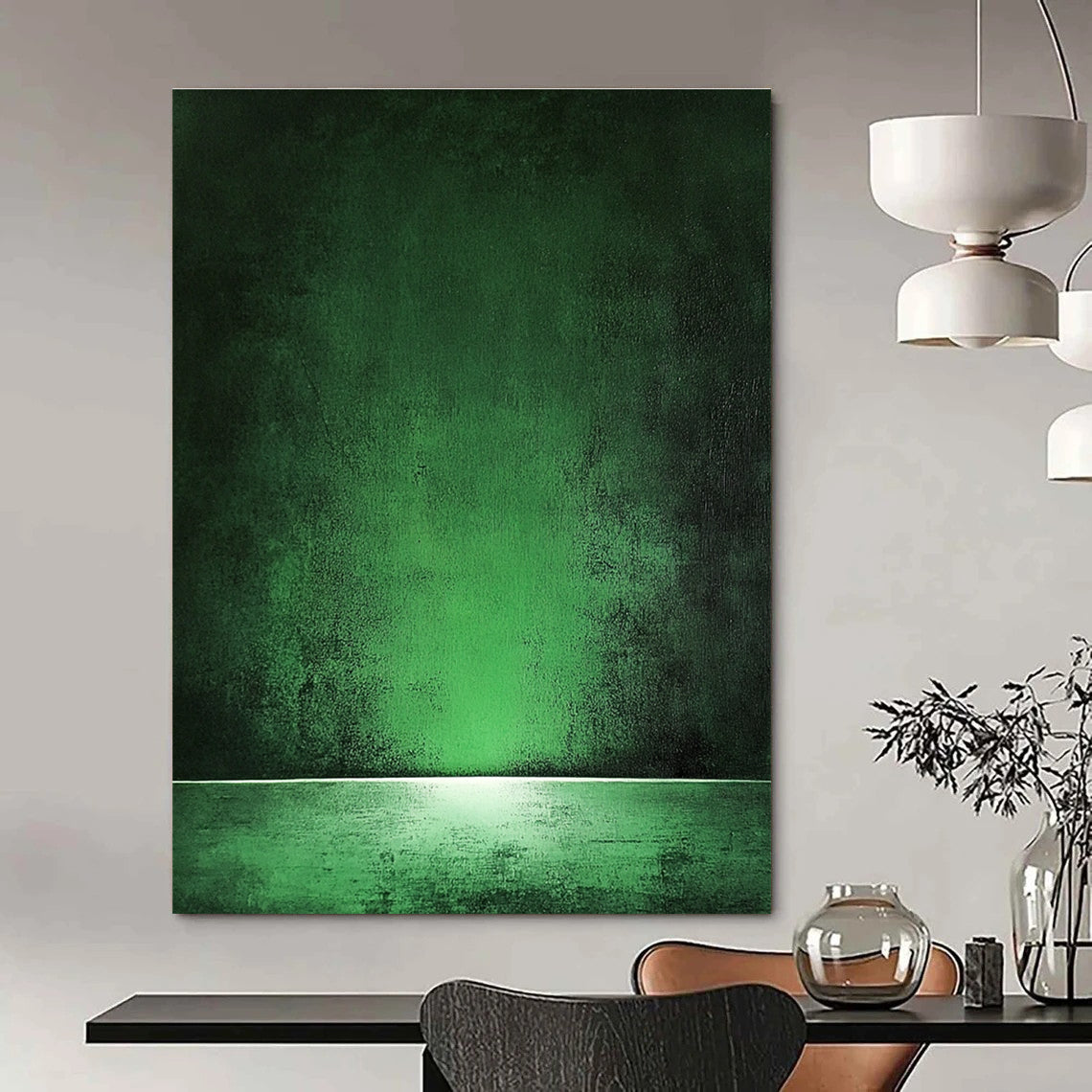 Dark Green Gradient Abstract Painting of Mysterious Depth GAB0140