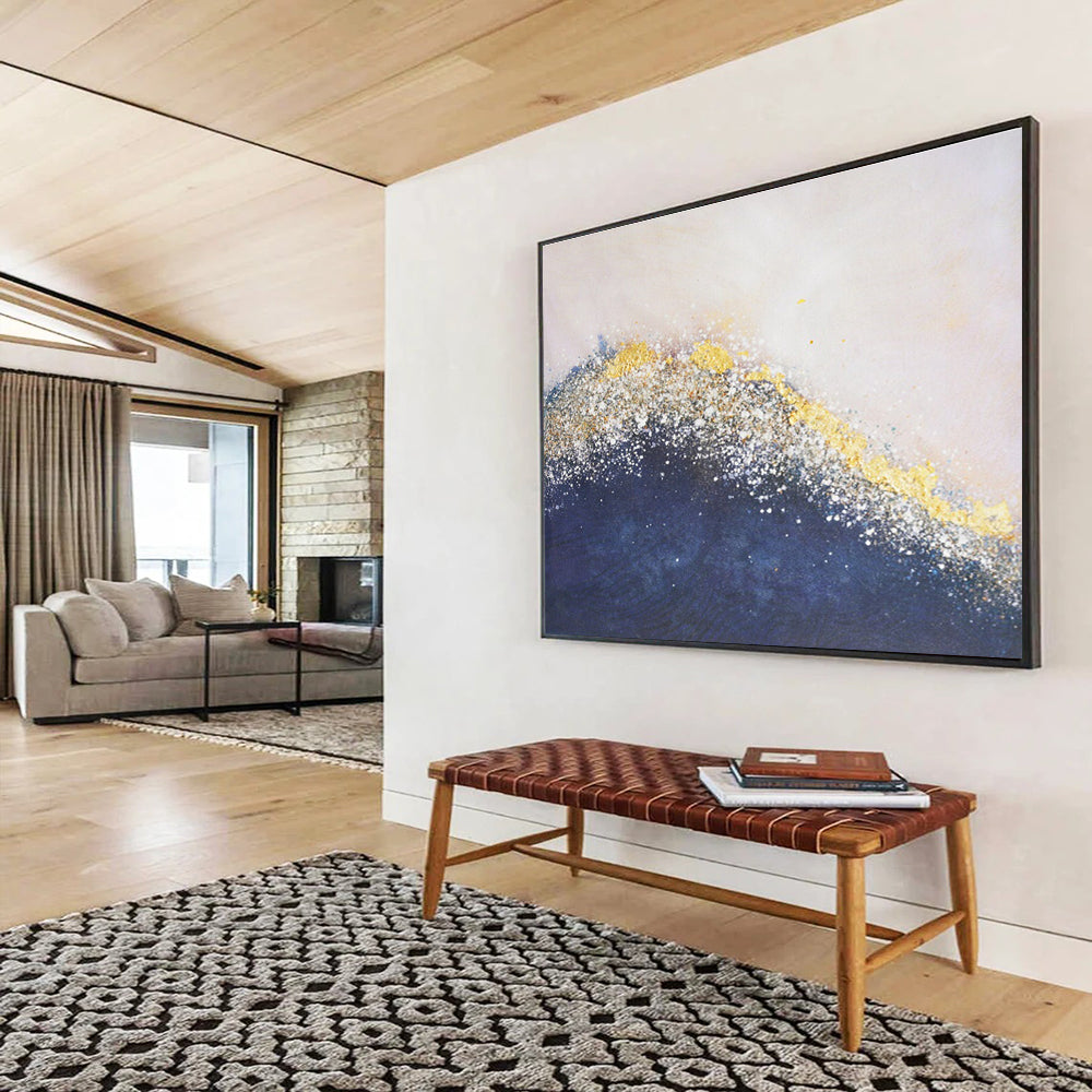Golden Sparkle Wave Abstract Painting for Elegant Living Rooms YHT270