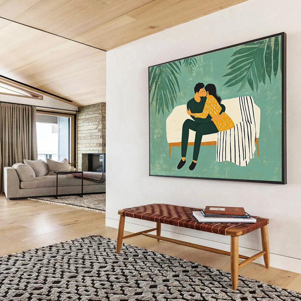 Intimate Couple on Sofa Painting with Warm Cozy Vibes ABS558