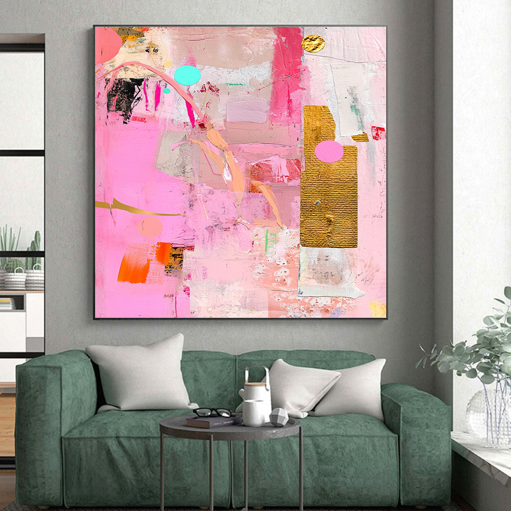 Eclectic Pink Collage Abstract Painting with Creative Fusion WINK257