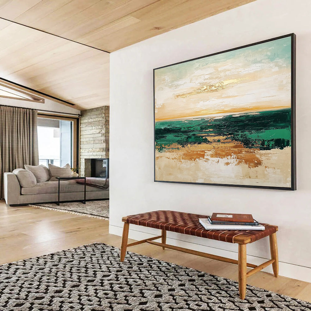 Sea and Sky Abstract Painting with Subtle Gold Accents ABS265