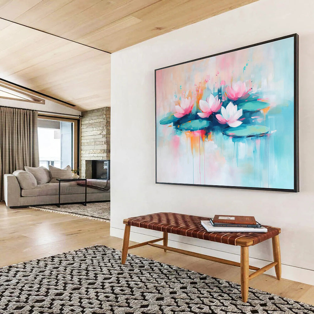 Pastel Lotus Flowers with Gentle Reflections Abstract Painting ABS356