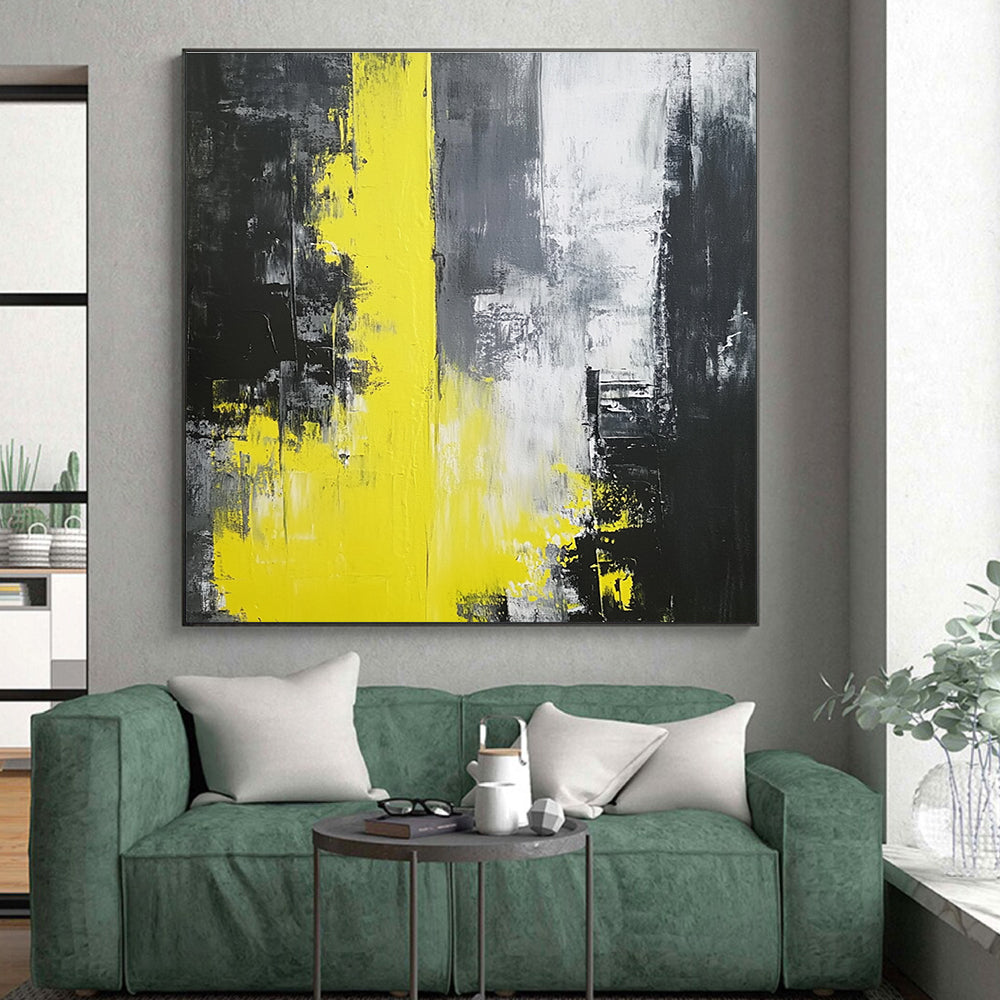 Yellow Black Gray Abstract Painting with Intense Drama WINK506