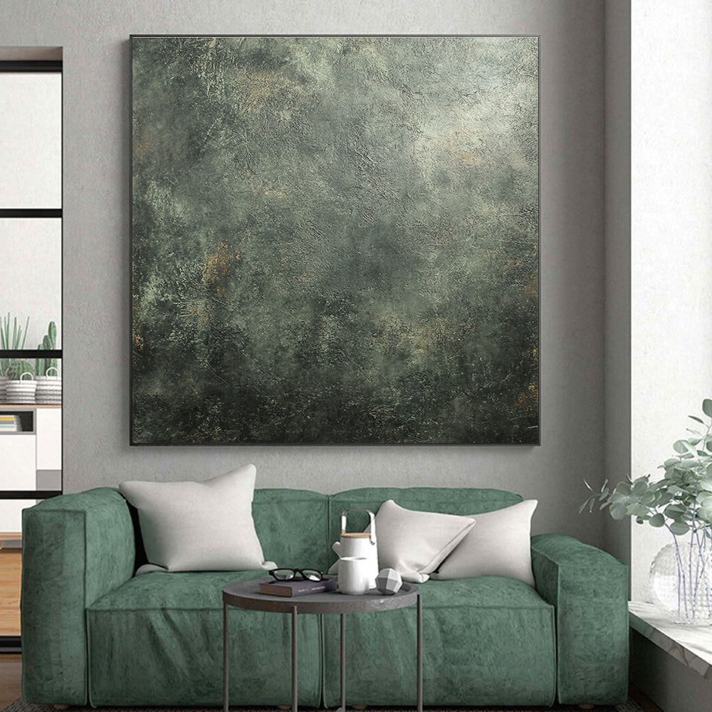 Dark Green Textured Abstract Painting with Earthy Depth WINK104